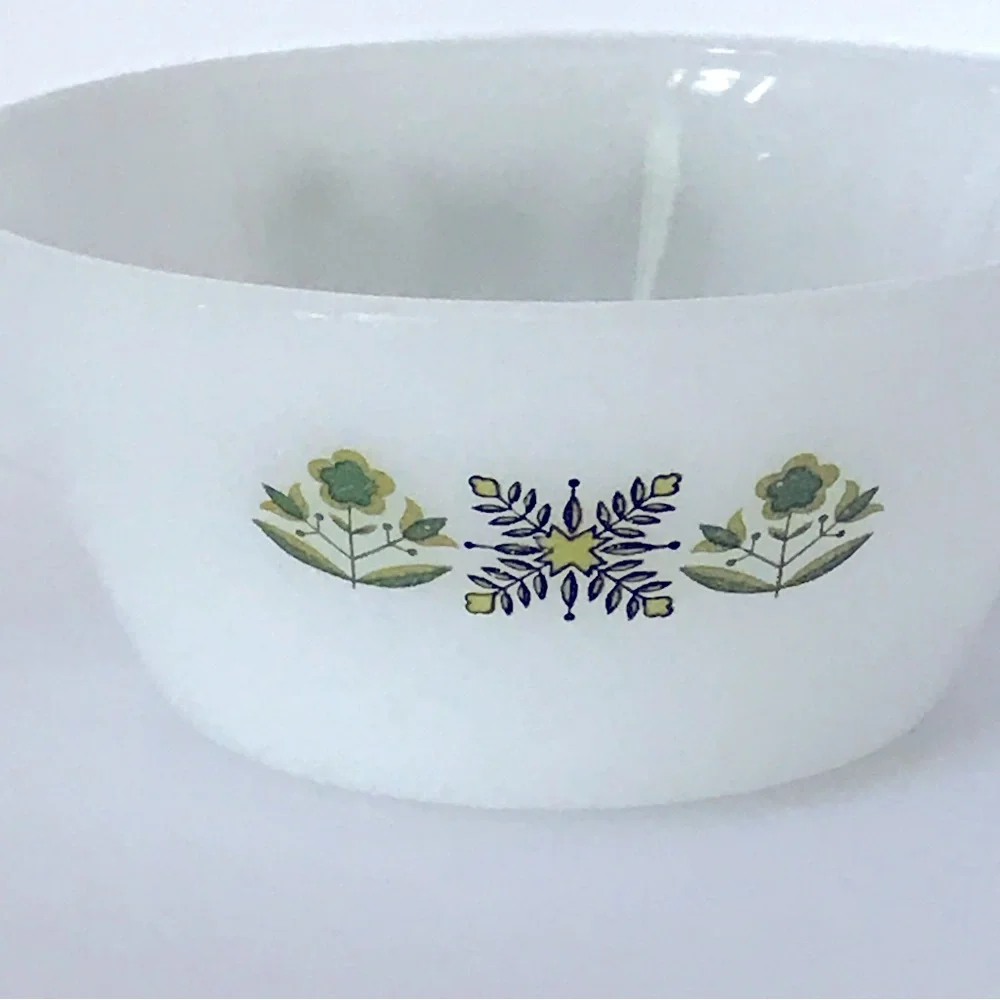 Anchor Hocking Fire King Milk Glass Meadow Green Bar Handle Soup Bowl 70s